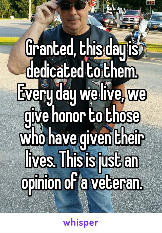 Granted, this day is dedicated to them. Every day we live, we give honor to those who have given their lives. This is just an opinion of a veteran.