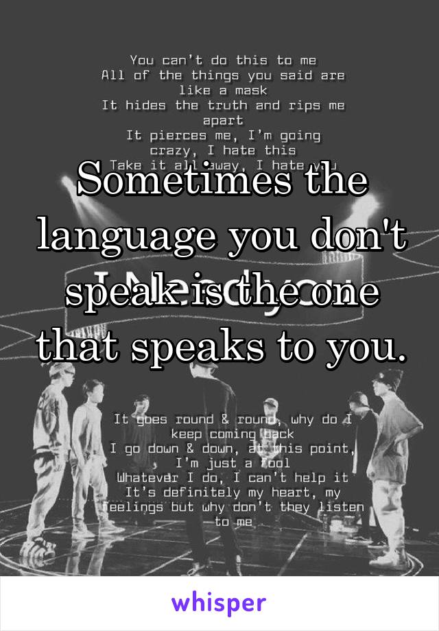 Sometimes the language you don't speak is the one that speaks to you.

