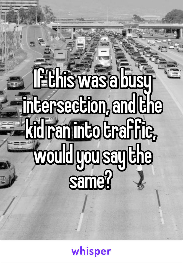 If this was a busy intersection, and the kid ran into traffic,  would you say the same? 