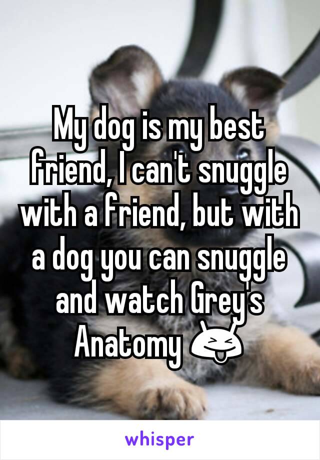 My dog is my best friend, I can't snuggle with a friend, but with a dog you can snuggle and watch Grey's Anatomy 😝