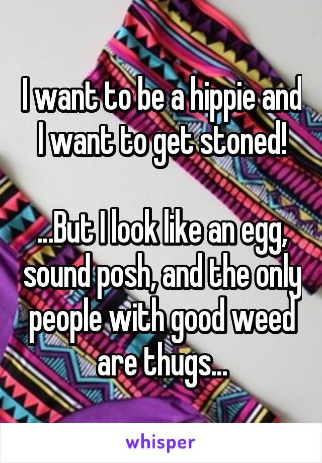 I want to be a hippie and I want to get stoned!

...But I look like an egg, sound posh, and the only people with good weed are thugs...