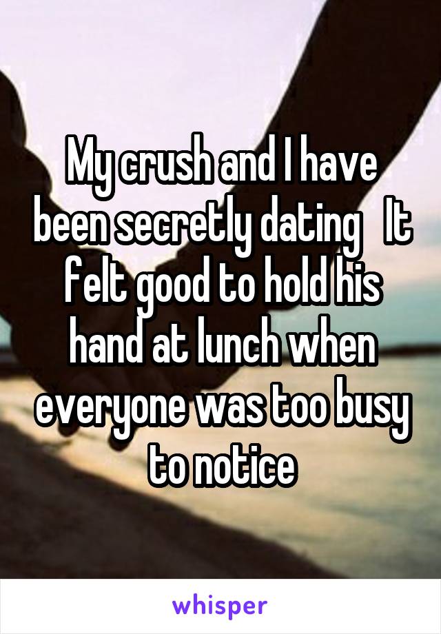 My crush and I have been secretly dating   It felt good to hold his hand at lunch when everyone was too busy to notice