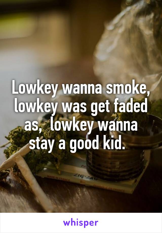 Lowkey wanna smoke, lowkey was get faded as,  lowkey wanna stay a good kid.  