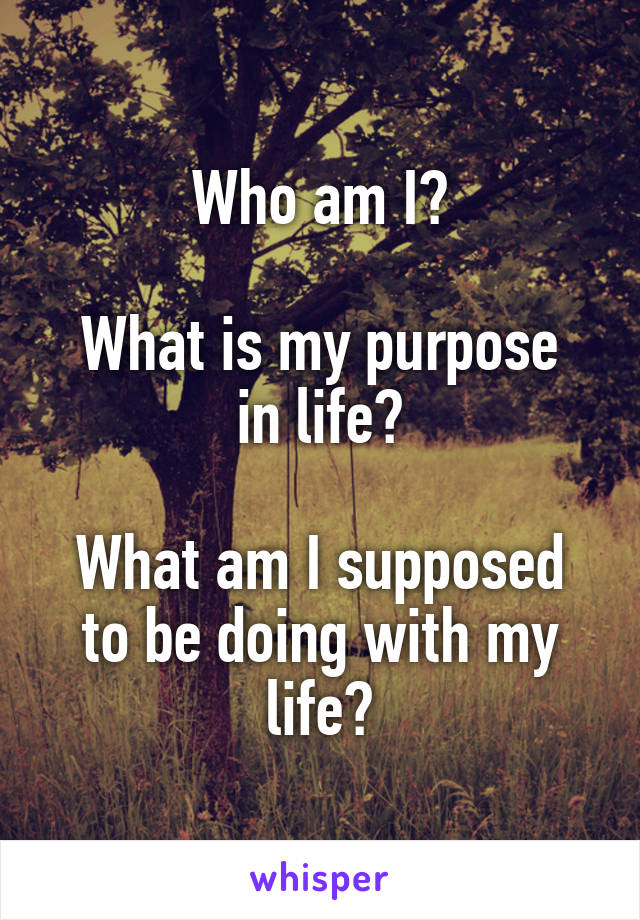 Who am I?

What is my purpose in life?

What am I supposed to be doing with my life?