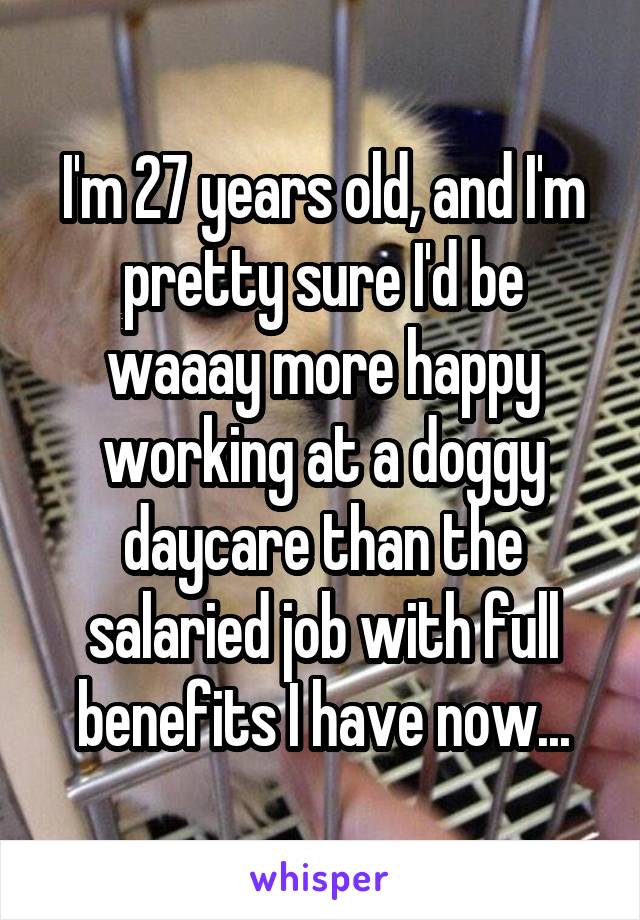 I'm 27 years old, and I'm pretty sure I'd be waaay more happy working at a doggy daycare than the salaried job with full benefits I have now...