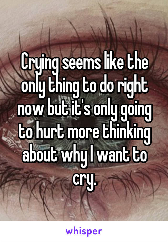 Crying seems like the only thing to do right now but it's only going to hurt more thinking about why I want to cry.