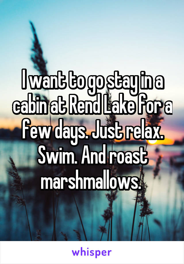 I want to go stay in a cabin at Rend Lake for a few days. Just relax. Swim. And roast marshmallows. 