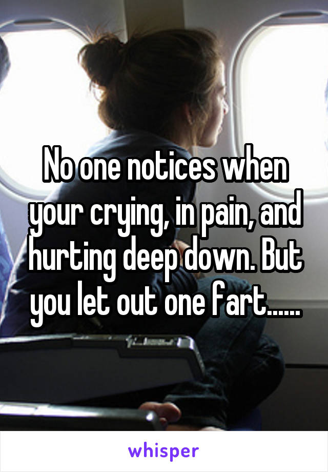 No one notices when your crying, in pain, and hurting deep down. But you let out one fart......