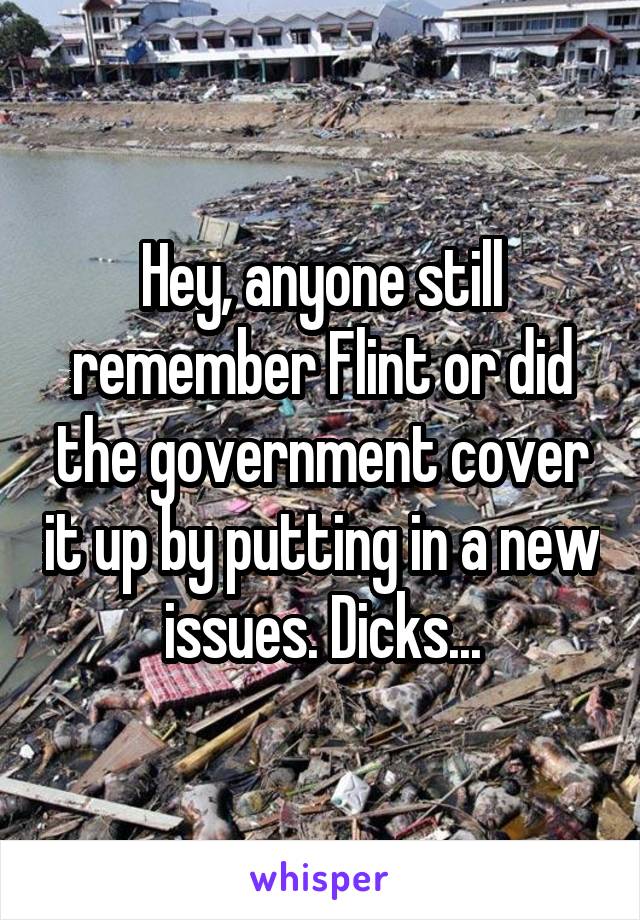 Hey, anyone still remember Flint or did the government cover it up by putting in a new issues. Dicks...