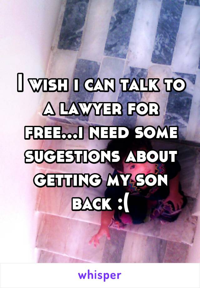 I wish i can talk to a lawyer for free...i need some sugestions about getting my son back :(