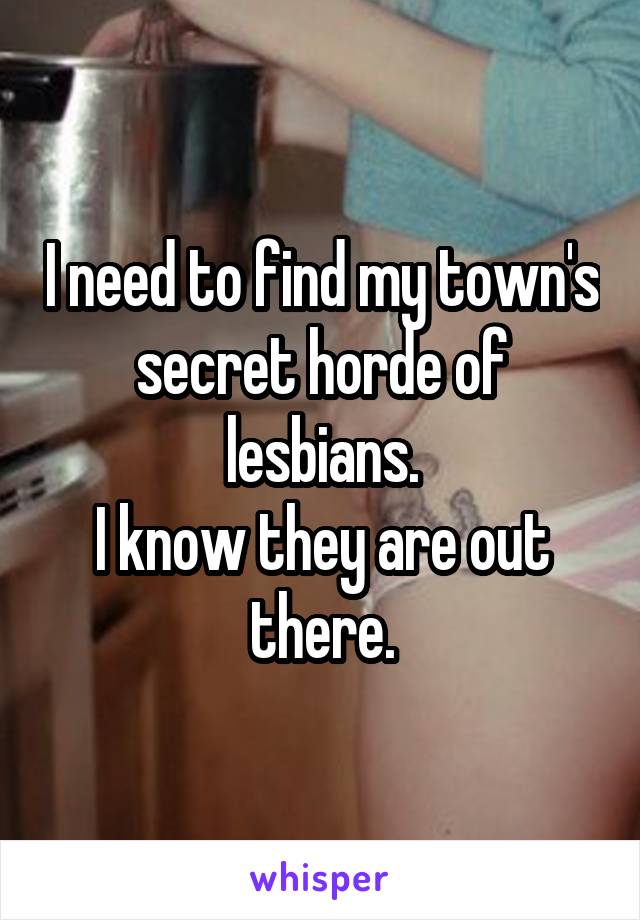 I need to find my town's secret horde of lesbians.
I know they are out there.