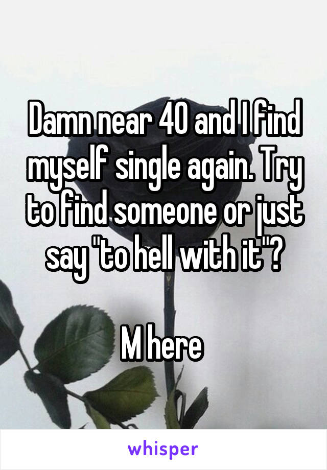 Damn near 40 and I find myself single again. Try to find someone or just say "to hell with it"?

M here 