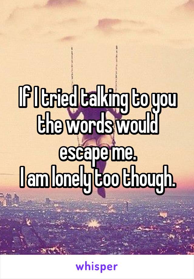 If I tried talking to you the words would escape me.
I am lonely too though.