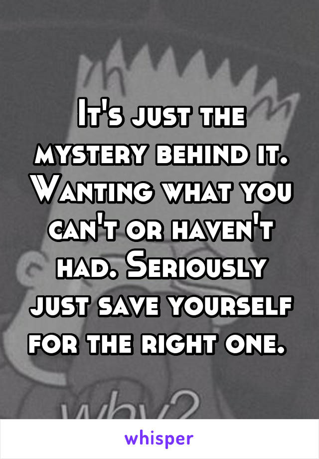 It's just the mystery behind it. Wanting what you can't or haven't had. Seriously just save yourself for the right one. 