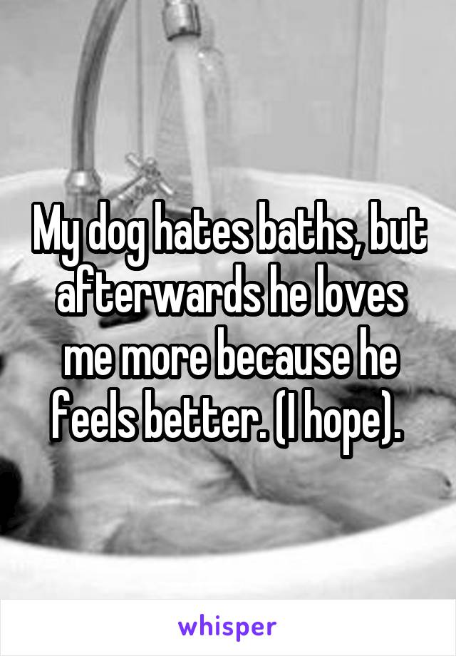 My dog hates baths, but afterwards he loves me more because he feels better. (I hope). 