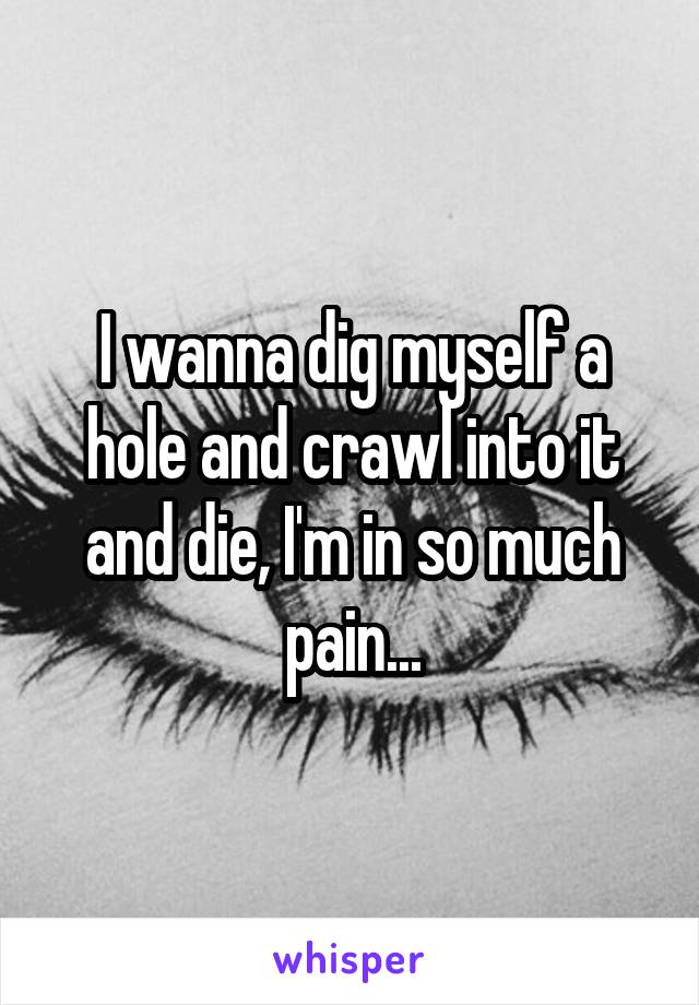 I wanna dig myself a hole and crawl into it and die, I'm in so much pain...