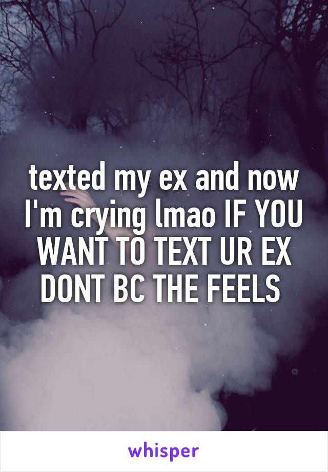 texted my ex and now I'm crying lmao IF YOU WANT TO TEXT UR EX DONT BC THE FEELS 