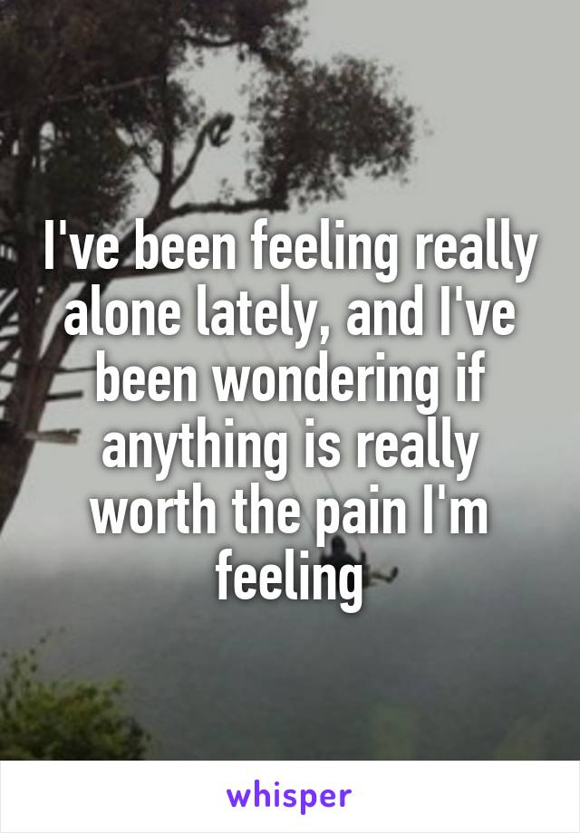 I've been feeling really alone lately, and I've been wondering if anything is really worth the pain I'm feeling