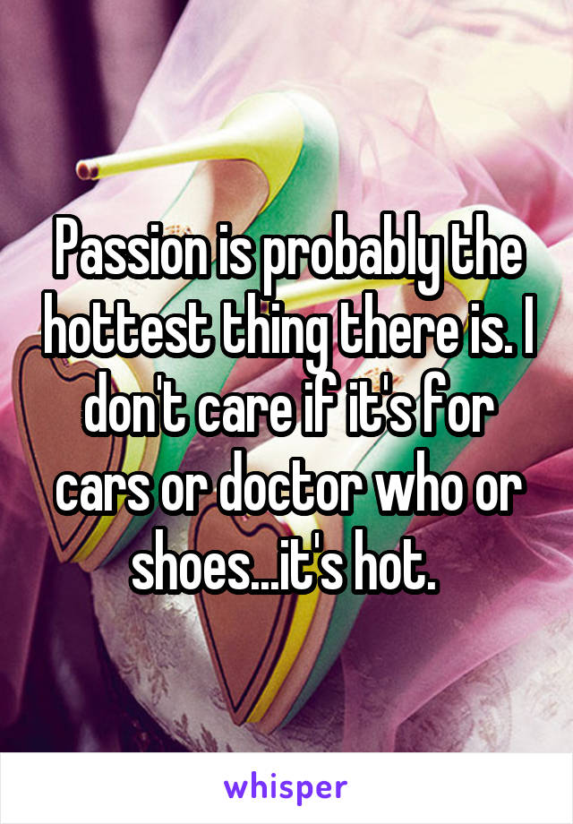 Passion is probably the hottest thing there is. I don't care if it's for cars or doctor who or shoes...it's hot. 