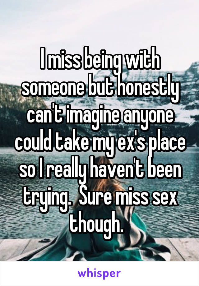 I miss being with someone but honestly can't imagine anyone could take my ex's place so I really haven't been trying.  Sure miss sex though.  