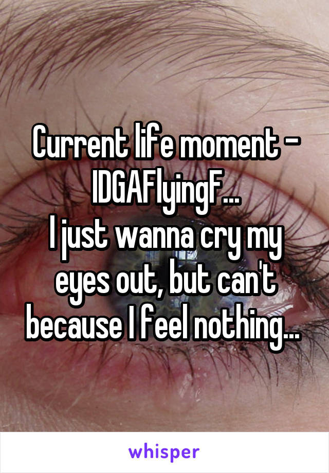 Current life moment - IDGAFlyingF...
I just wanna cry my eyes out, but can't because I feel nothing... 