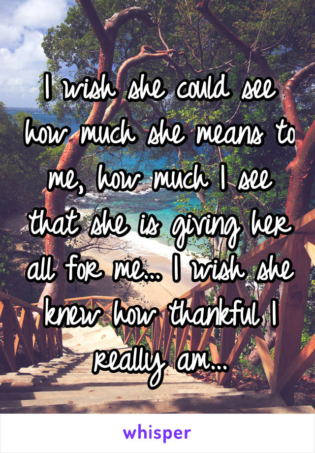 I wish she could see how much she means to me, how much I see that she is giving her all for me... I wish she knew how thankful I really am...