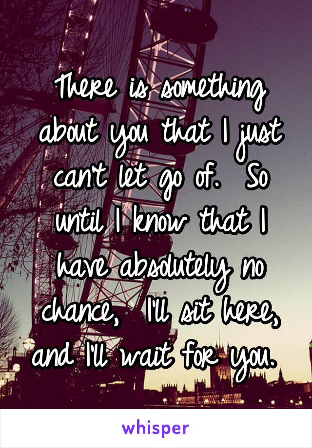 There is something about you that I just can't let go of.  So until I know that I have absolutely no chance,  I'll sit here, and I'll wait for you. 