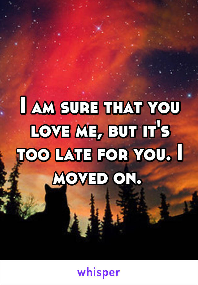 I am sure that you love me, but it's too late for you. I moved on. 