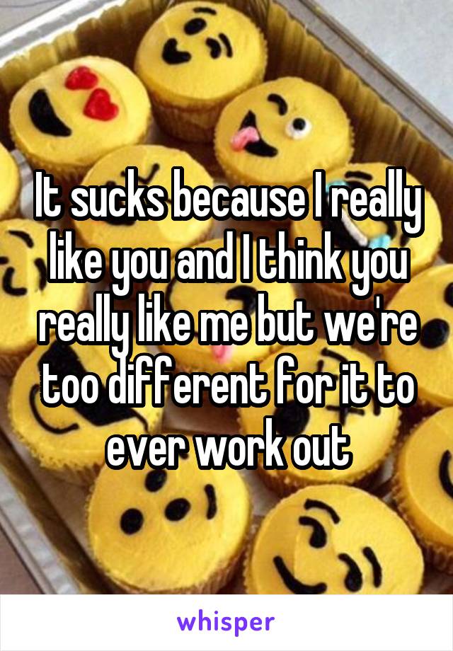 It sucks because I really like you and I think you really like me but we're too different for it to ever work out