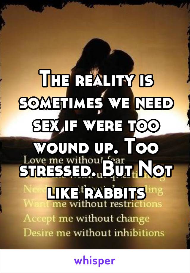 The reality is sometimes we need sex if were too wound up. Too stressed. But Not like rabbits