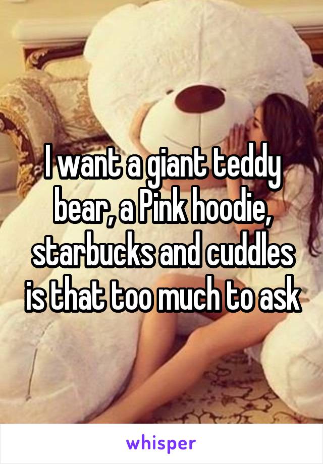 I want a giant teddy bear, a Pink hoodie, starbucks and cuddles is that too much to ask