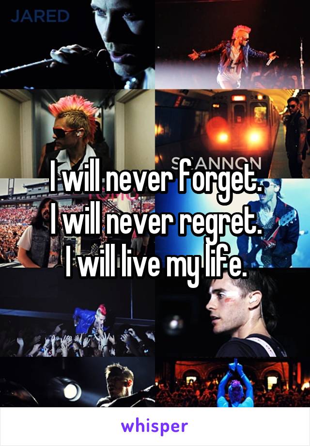 I will never forget.
I will never regret.
I will live my life.