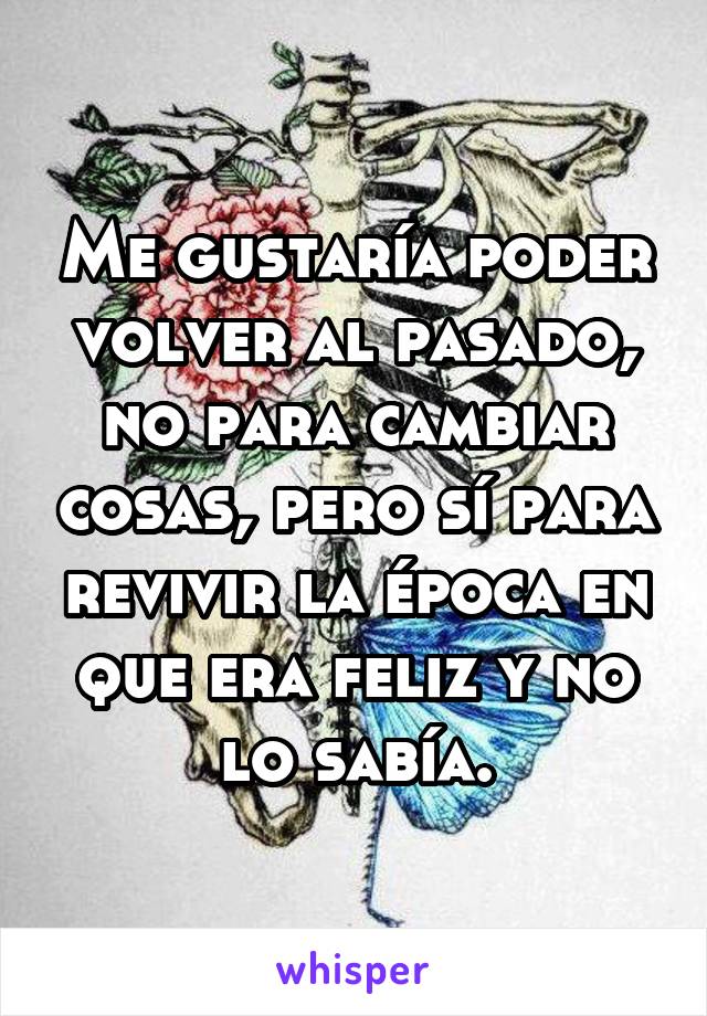 Me gustaría poder volver al pasado, no para cambiar cosas, pero sí para revivir la época en que era feliz y no lo sabía.