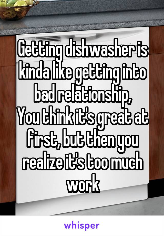 Getting dishwasher is kinda like getting into bad relationship,
You think it's great at first, but then you realize it's too much work