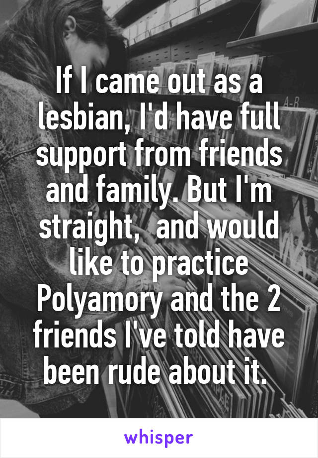 If I came out as a lesbian, I'd have full support from friends and family. But I'm straight,  and would like to practice Polyamory and the 2 friends I've told have been rude about it. 