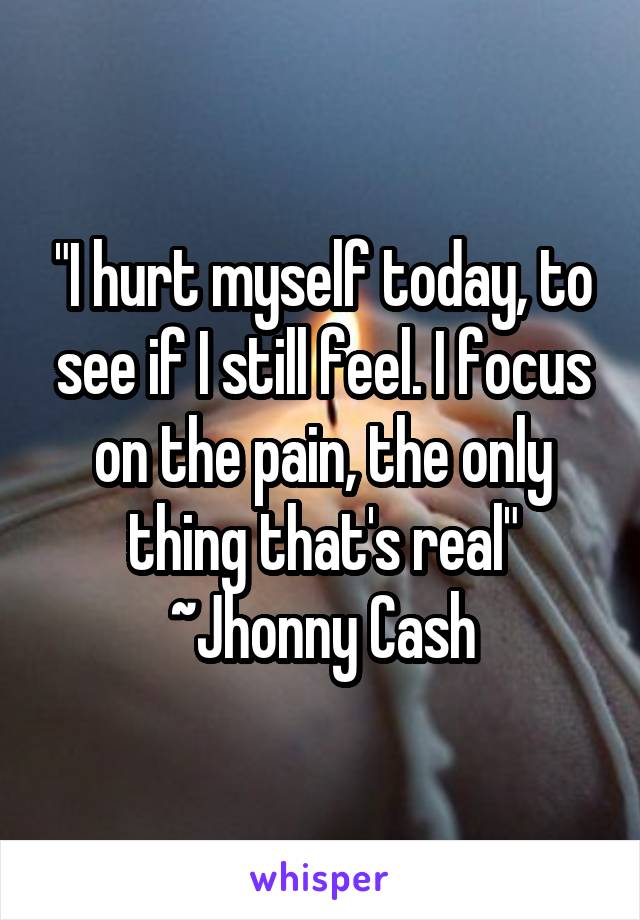 "I hurt myself today, to see if I still feel. I focus on the pain, the only thing that's real"
~Jhonny Cash