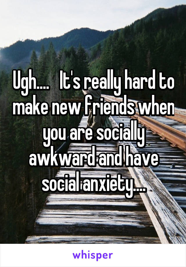 Ugh....   It's really hard to make new friends when you are socially awkward and have social anxiety....