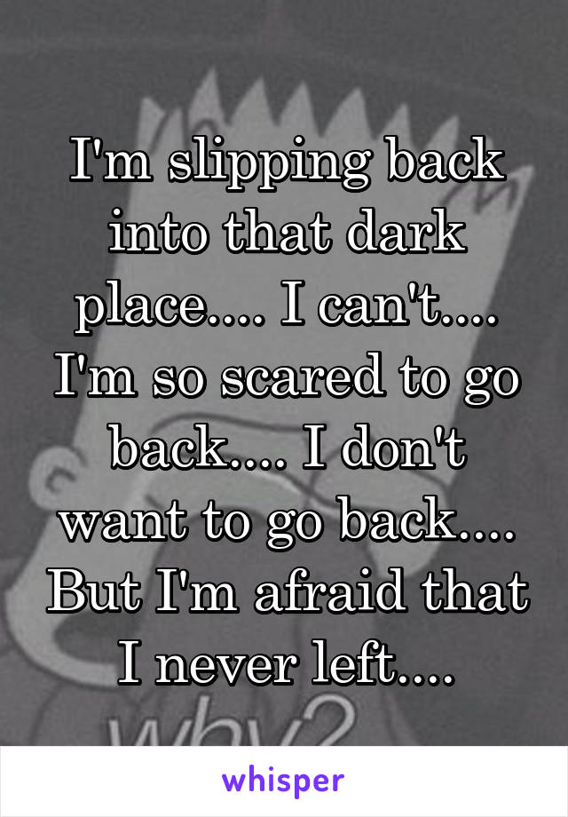 I'm slipping back into that dark place.... I can't.... I'm so scared to go back.... I don't want to go back.... But I'm afraid that I never left....