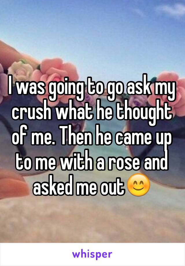 I was going to go ask my crush what he thought of me. Then he came up to me with a rose and asked me out😊