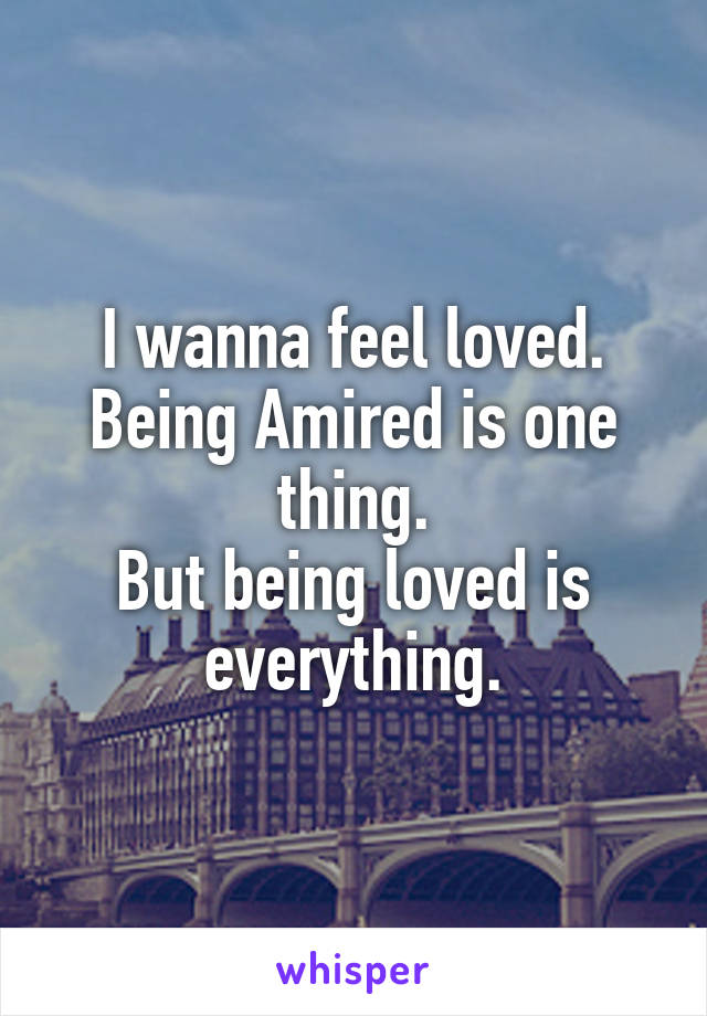 I wanna feel loved.
Being Amired is one thing.
But being loved is everything.