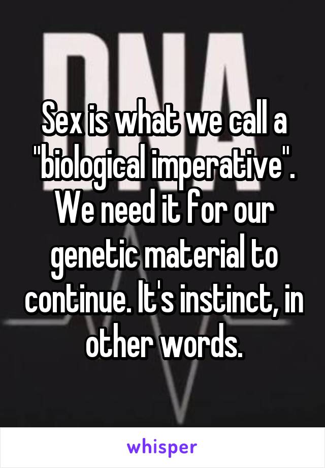 Sex is what we call a "biological imperative". We need it for our genetic material to continue. It's instinct, in other words.