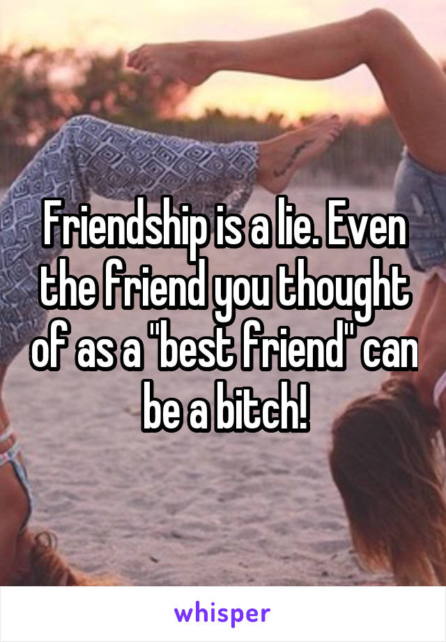 Friendship is a lie. Even the friend you thought of as a "best friend" can be a bitch!