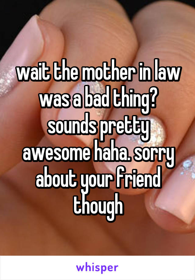 wait the mother in law was a bad thing? sounds pretty awesome haha. sorry about your friend though