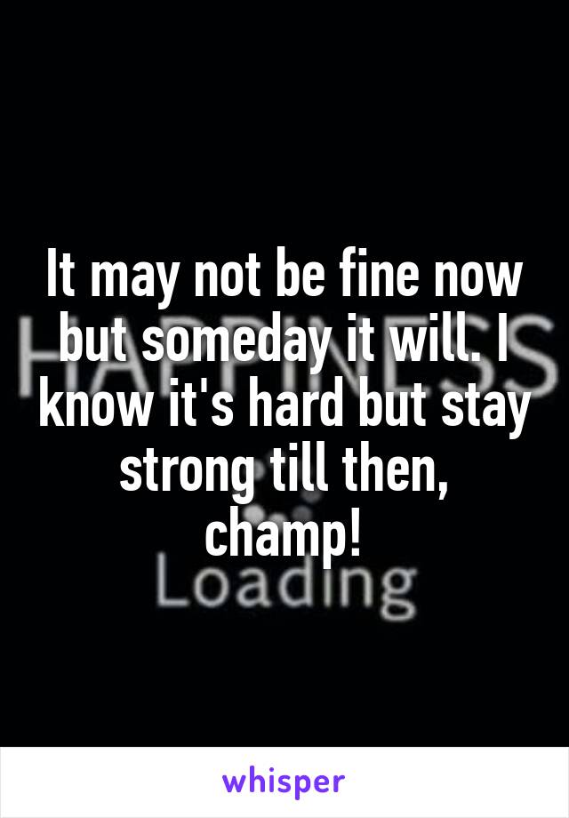 It may not be fine now but someday it will. I know it's hard but stay strong till then, champ!