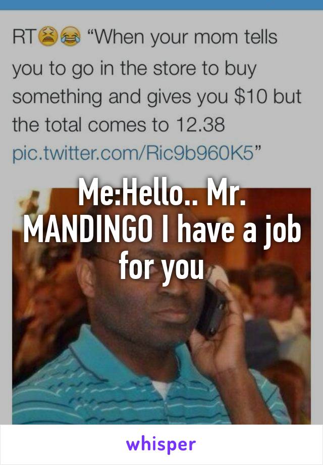 Me:Hello.. Mr. MANDINGO I have a job for you