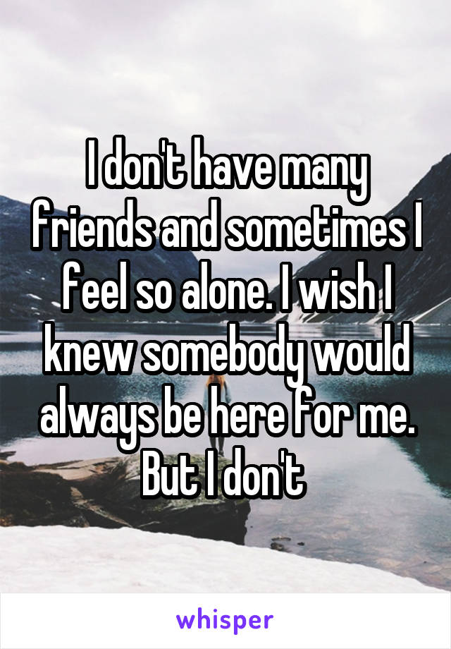 I don't have many friends and sometimes I feel so alone. I wish I knew somebody would always be here for me. But I don't 