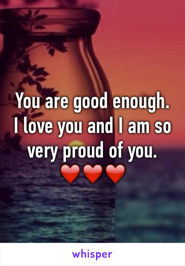 You are good enough. 
I love you and I am so very proud of you.
❤️❤️❤️