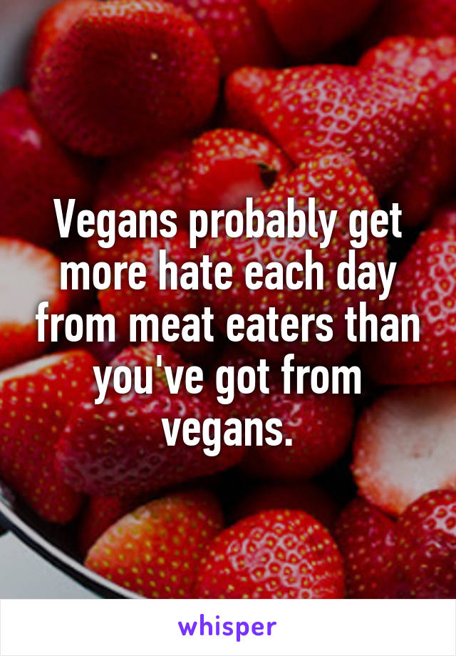 Vegans probably get more hate each day from meat eaters than you've got from vegans.