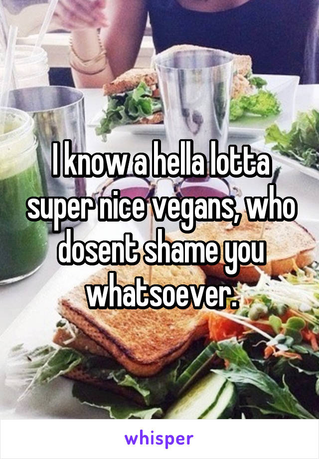 I know a hella lotta super nice vegans, who dosent shame you whatsoever.