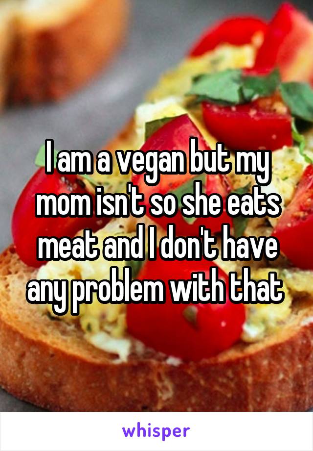 I am a vegan but my mom isn't so she eats meat and I don't have any problem with that 